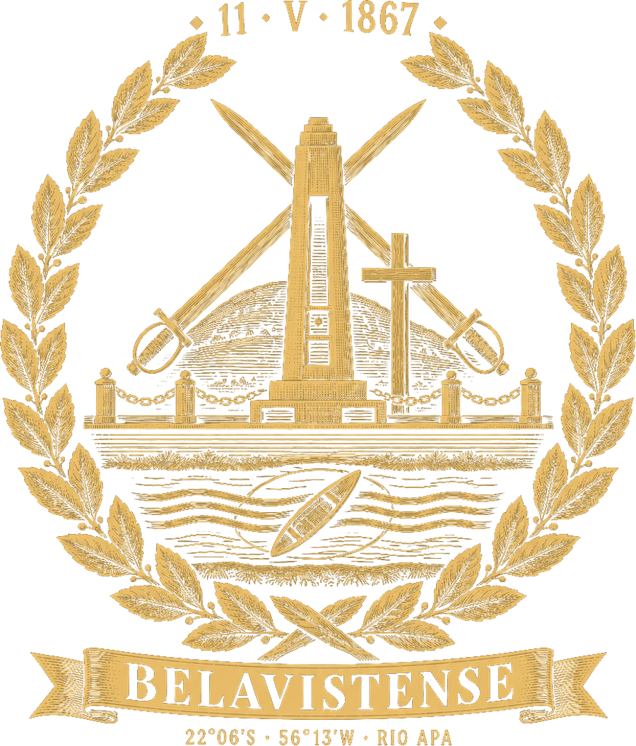 Emblema BELAVISTENSE — Monumento de Nhandipá sobre o Rio Apa